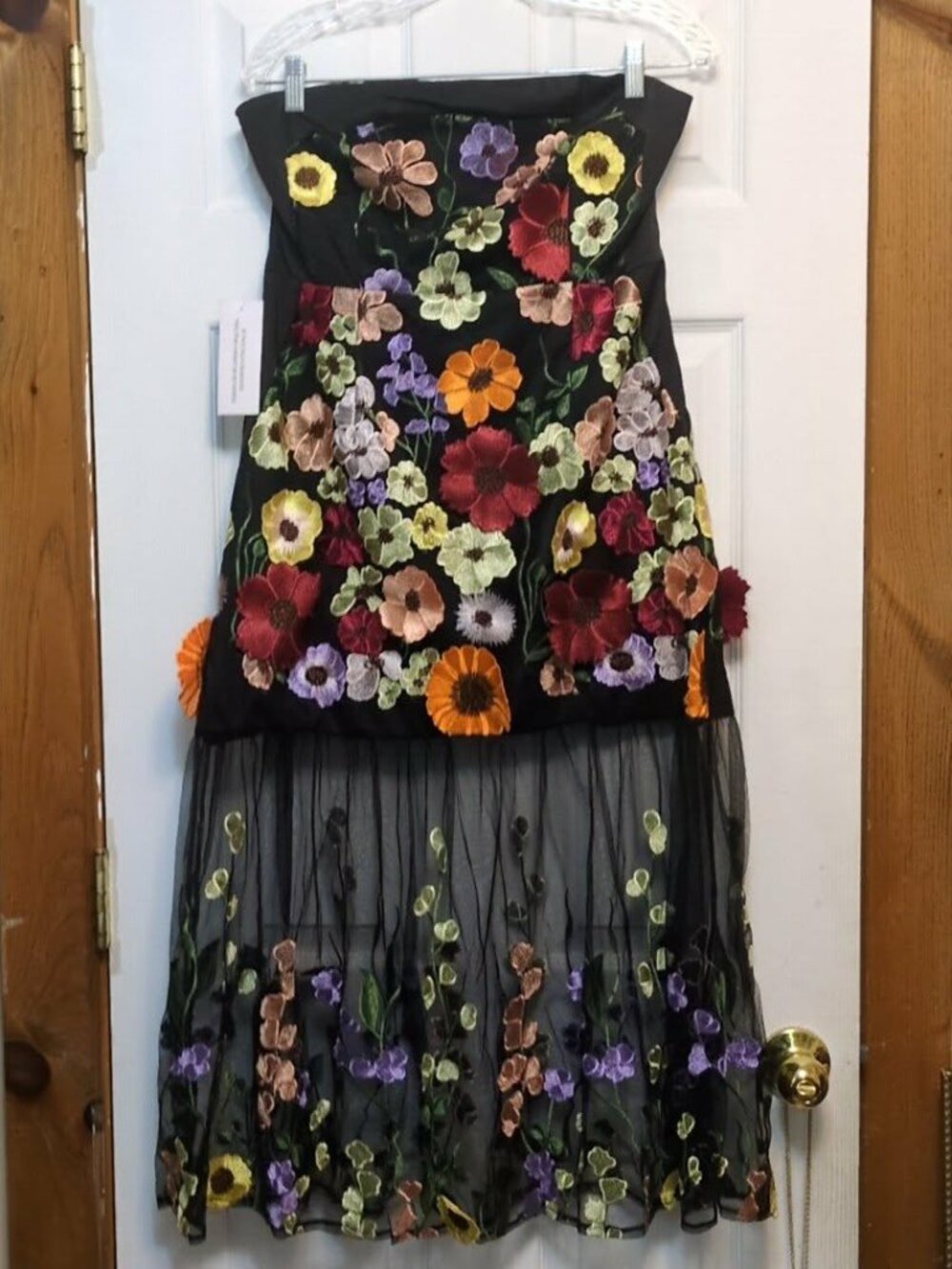 Amy Lynn Zion Bandeau Sleeveless Dress Sz L Floral Embroidered 3D Flowers Fairy